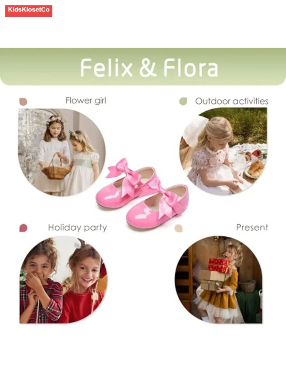 Toddler Girls Mary Jane Flats with Bow - Non-Slip Faux Leather Dress Shoes